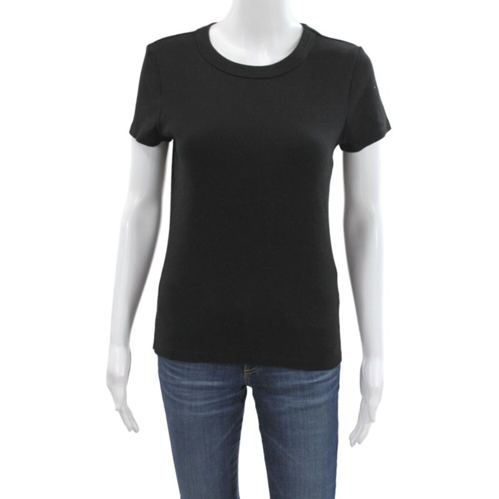 Michael Stars Womens Basic Black Cotton Crew Neck Tee Short Sleeve Size One